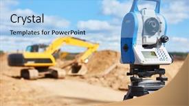 Presentation with survey - Amazing PPT theme having surveyor equipment theodolie at construction backdrop and a light blue colored foreground