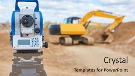  Presentation with construction equipment - Audience pleasing slides consisting of surveyor equipment theodolie at construction backdrop and a coral colored foreground