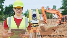  Presentation with construction site construction - Slides featuring surveyor-worker-with-theodolite background and a coral colored foreground