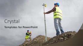  Presentation with theodolite - Cool new PPT layouts with surveyors-using-theodolite-on-building backdrop and a light gray colored foreground