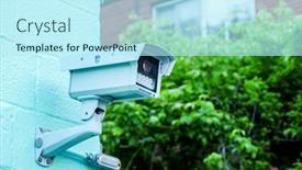  Presentation with sky blue - Presentation design enhanced with survilence-camera-on-building background and a  colored foreground