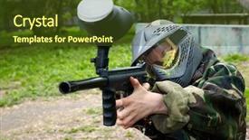  Presentation with survival - Cool new PPT layouts with survival game - paintball player in camouflage uniform backdrop and a tawny brown colored foreground