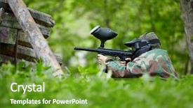  Presentation with survival - Cool new presentation design with survival game - paintball player in camouflage backdrop and a tawny brown colored foreground