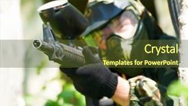  Presentation with shooting game - Slide deck consisting of survival game - paintball sport player in protective background and a tawny brown colored foreground