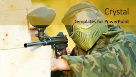  Presentation with medical protective wears - Slide set featuring survival game - paintball sport player wearing protective background and a gold colored foreground