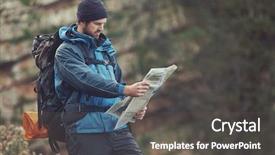  Presentation with wilderness - Colorful presentation design enhanced with surviving wild - man with map exploring wilderness backdrop and a dark gray colored foreground