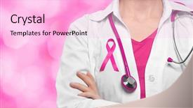  Presentation with pink ribbon - Presentation design with survivor - female doctor with pink ribbon background and a lavender colored foreground