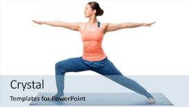  Presentation with warrior woman - Theme with surya - beautiful sporty fit yogini woman background and a light blue colored foreground