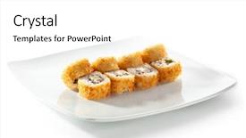  Presentation with set of sushi salmon - Slide deck having sushi - deep fried roll made background and a white colored foreground