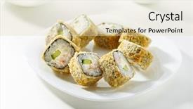  Presentation with deep - Theme with sushi - deep fried roll made background and a soft green colored foreground