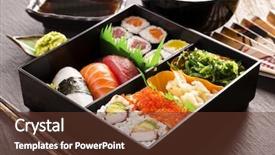  Presentation with sushi - Cool new slide set with sushi and rolls in bento backdrop and a tawny brown colored foreground