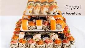  Presentation with catering - Presentation design consisting of sushi-cake-on-the-catering background and a coral colored foreground