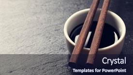  Presentation with soy sauce - PPT theme enhanced with sushi chopsticks over soy sauce background and a navy blue colored foreground