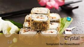  Presentation with food banana - Amazing presentation having sushi food and natural flower backdrop and a gold colored foreground