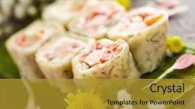  Presentation with food banana - Slides having sushi food and natural flower background and a gold colored foreground