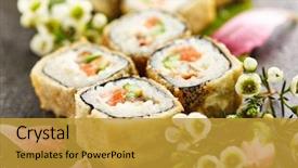  Presentation with food banana - Slide deck with sushi food and natural flower background and a gold colored foreground