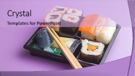 Presentation with sushi - PPT theme having sushi in box different type background and a lavender colored foreground
