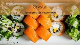  Presentation with sushi - Slide deck having sushi-in-the-box-top background and a gold colored foreground