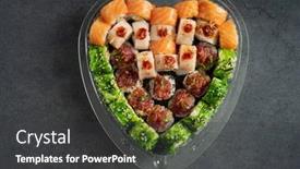  Presentation with shape heart - Presentation theme featuring sushi-in-the-heart-s background and a  colored foreground