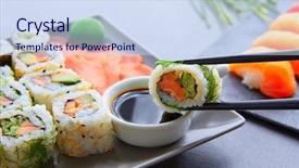  Presentation with soy sauce - Audience pleasing PPT layouts consisting of sushi maki and niguiri with soy sauce and wasabi with california roll backdrop and a sky blue colored foreground