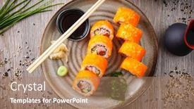  Presentation with soy sauce - Slide set consisting of sushi-maki-rolls-california-futomaki background and a coral colored foreground