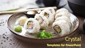  Presentation with soy sauce - Slide deck with sushi-maki-rolls-california background and a tawny brown colored foreground