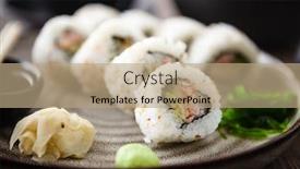  Presentation with soy sauce - PPT theme featuring sushi-maki-rolls-california background and a coral colored foreground