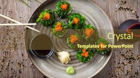  Presentation with seaweed - PPT layouts enhanced with sushi-maki-rolls-with-crab background and a tawny brown colored foreground