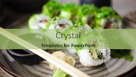  Presentation with soy sauce - Audience pleasing PPT layouts consisting of sushi-maki-rolls-with-cucumber backdrop and a mint green colored foreground