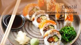  Presentation with modern food - Beautiful theme featuring sushi-maki-rolls-with-salmon backdrop and a gold colored foreground