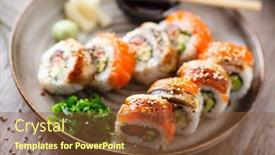  Presentation with modern food - Cool new presentation with sushi-maki-rolls-with-salmon backdrop and a tawny brown colored foreground