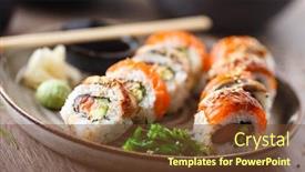  Presentation with modern food - Audience pleasing slide deck consisting of sushi-maki-rolls-with-salmon backdrop and a tawny brown colored foreground