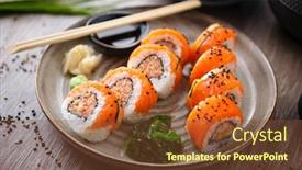  Presentation with salmon spicy - Cool new PPT layouts with sushi-maki-rolls-with-spicy backdrop and a tawny brown colored foreground
