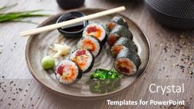  Presentation with modern food - Slides having sushi-maki-rolls-with-tuna background and a violet colored foreground