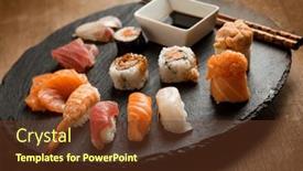  Presentation with chopstick - PPT theme with sushi-mix-with-chopstick background and a tawny brown colored foreground