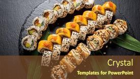  Presentation with sushi - Presentation design having sushi-on-the-black-background background and a tawny brown colored foreground