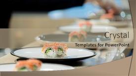  Presentation with catering - PPT theme enhanced with sushi-on-the-catering-table background and a coral colored foreground