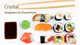  Presentation with sushi - PPT theme with sushi pieces collection isolated on white background and a cream colored foreground