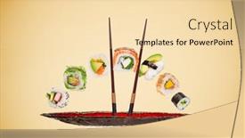 Presentation with image resolution - Presentation consisting of sushi-pieces-placed-between-chopsticks background and a lemonade colored foreground