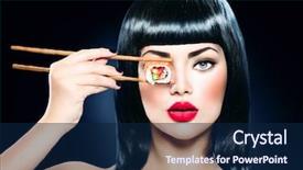  Presentation with beauty and fashion - Theme enhanced with sushi roll healthy japanese food background and a navy blue colored foreground