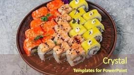  Presentation with japanese food - Audience pleasing presentation design consisting of sushi roll with salmon eel backdrop and a  colored foreground