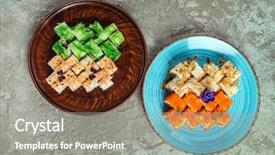  Presentation with philadelphia - Colorful PPT theme enhanced with sushi roll with salmon eel backdrop and a  colored foreground