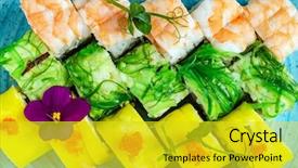  Presentation with japanese food - Cool new PPT layouts with sushi roll with salmon eel backdrop and a  colored foreground