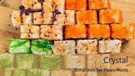  Presentation with prawn - Amazing PPT theme having sushi roll with salmon eel backdrop and a  colored foreground