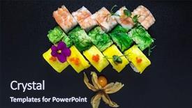  Presentation with prawn - Slide set consisting of sushi roll with salmon eel background and a  colored foreground
