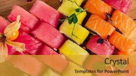 Presentation with japanese food - Beautiful slide set featuring sushi roll with salmon eel backdrop and a  colored foreground