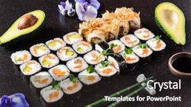  Presentation with rainbow - Slides with sushi roll with salmon eel background and a dark gray colored foreground