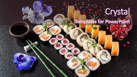  Presentation with prawn - PPT theme having sushi roll with salmon eel background and a wine colored foreground