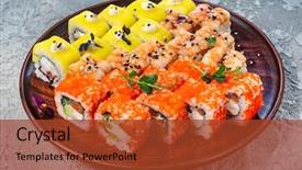  Presentation with prawn - Amazing slide set having sushi roll with salmon eel backdrop and a  colored foreground