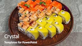  Presentation with japanese food - Presentation design consisting of sushi roll with salmon eel background and a  colored foreground
